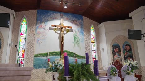 pan shot of the altar decorations for a wedding ceremony