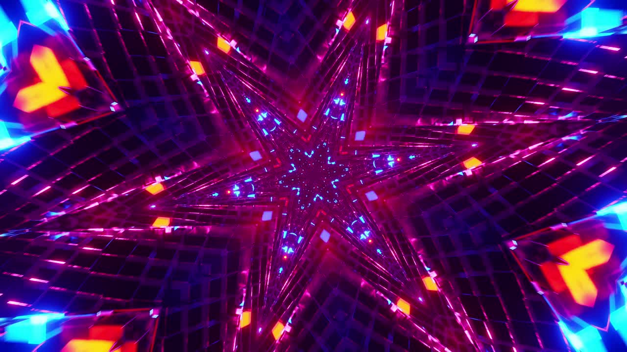 animación abstracta colorida de la estrella. el ciclo del caleidoscopio vj