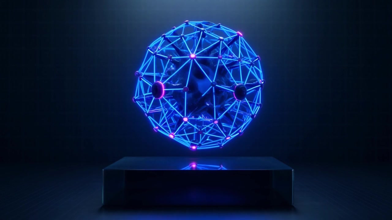 Sfera blu luminosa futuristica con rete interconnessa