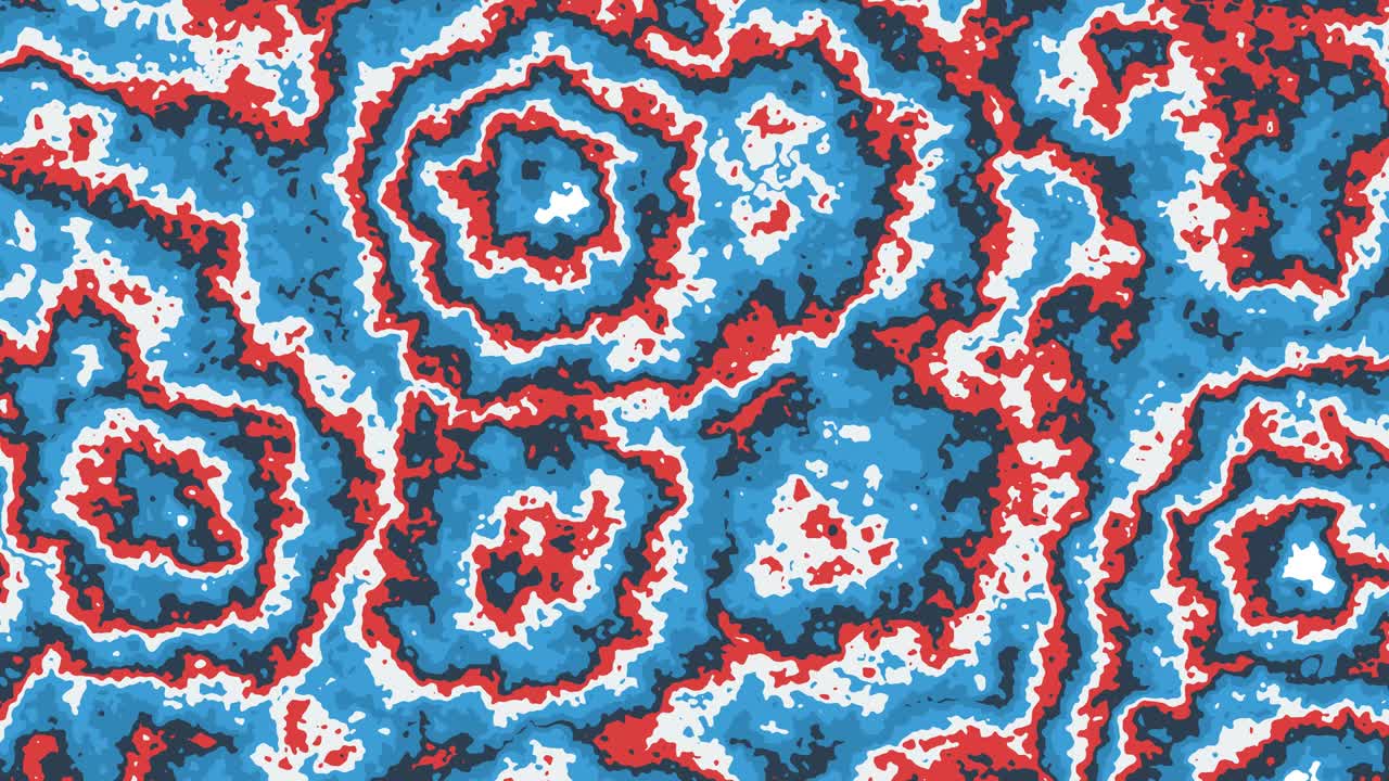 animación abstracta de coloridas formas circulares en movimiento rojas, azules y blancas. fondo animado de bucle sin costuras, papel tapiz.