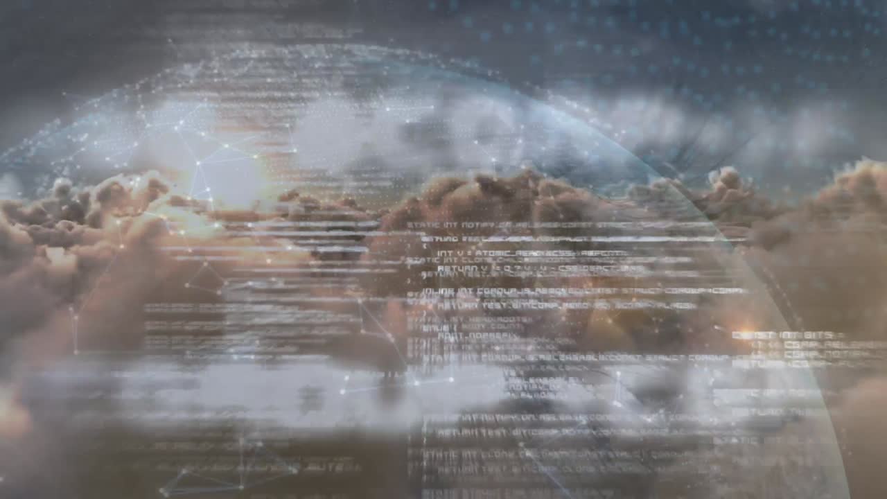 데이터 처리 및 연결 네트워크를 파란 하늘의 구름에 대항합니다.