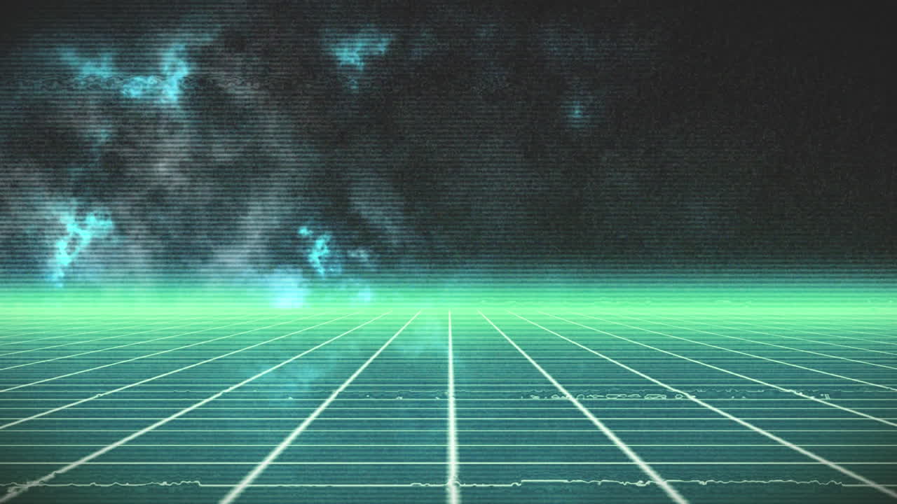 animación de formas amarillas sobre rayas púrpuras brillantes y rejilla de colores en movimiento