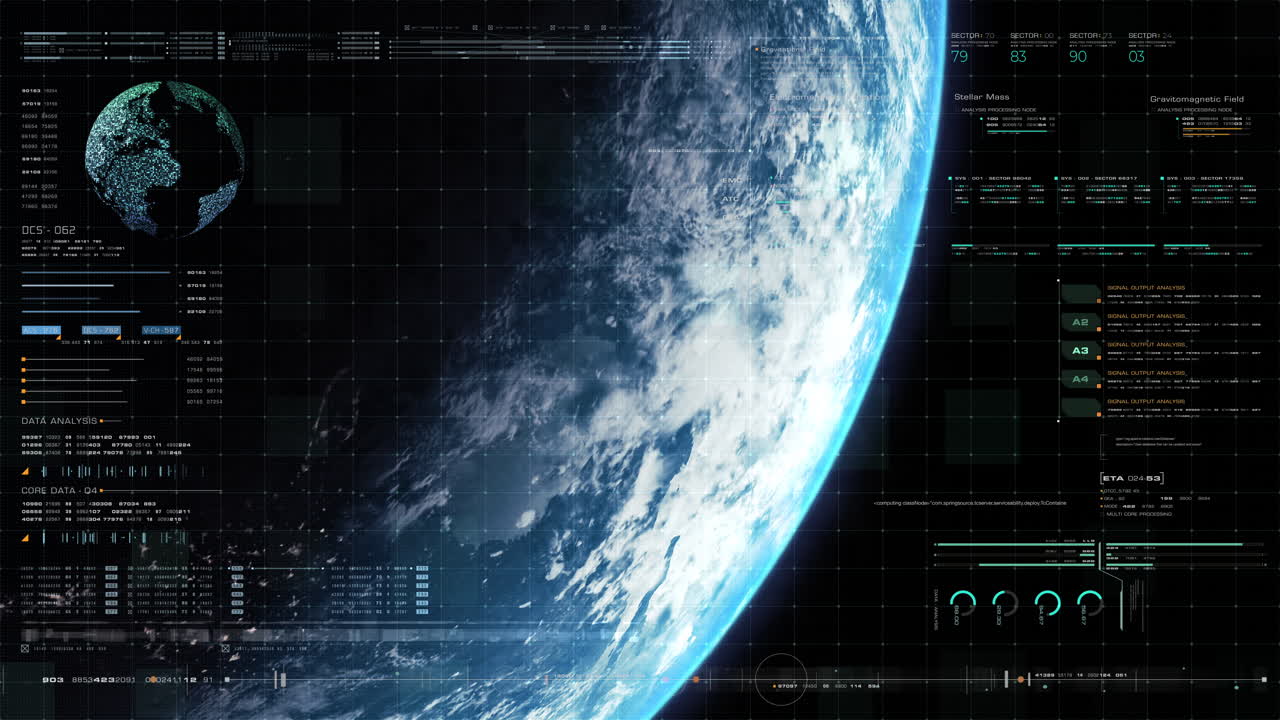 Futuristic motion graphic user interface head up display screen with Holographic Earth and digital data telemetry information display for digital background computer desktop display screen