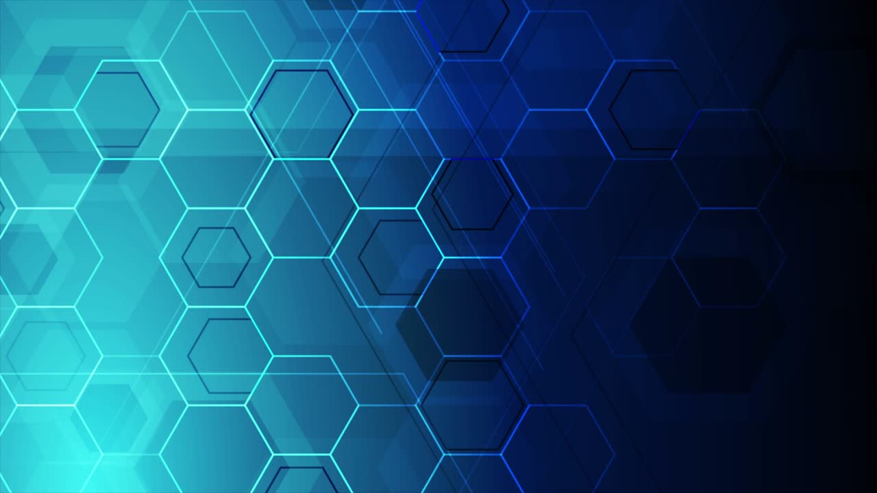fondo de movimiento hexagonal de tecnología abstracta azul brillante