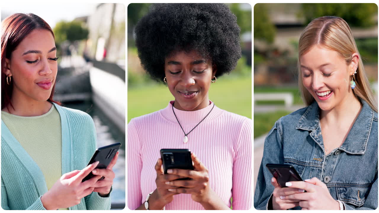 Phone, social media and diversity with a collage