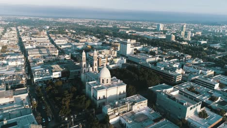 aerial shot of the antigua cathedral basilica de nuestra sanora del rosario in the city center of culiacan sinaloa