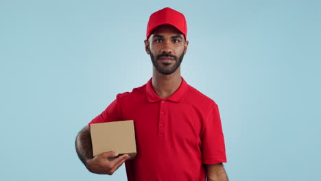 Delivery-man,-box-and-okay-hands-for-success