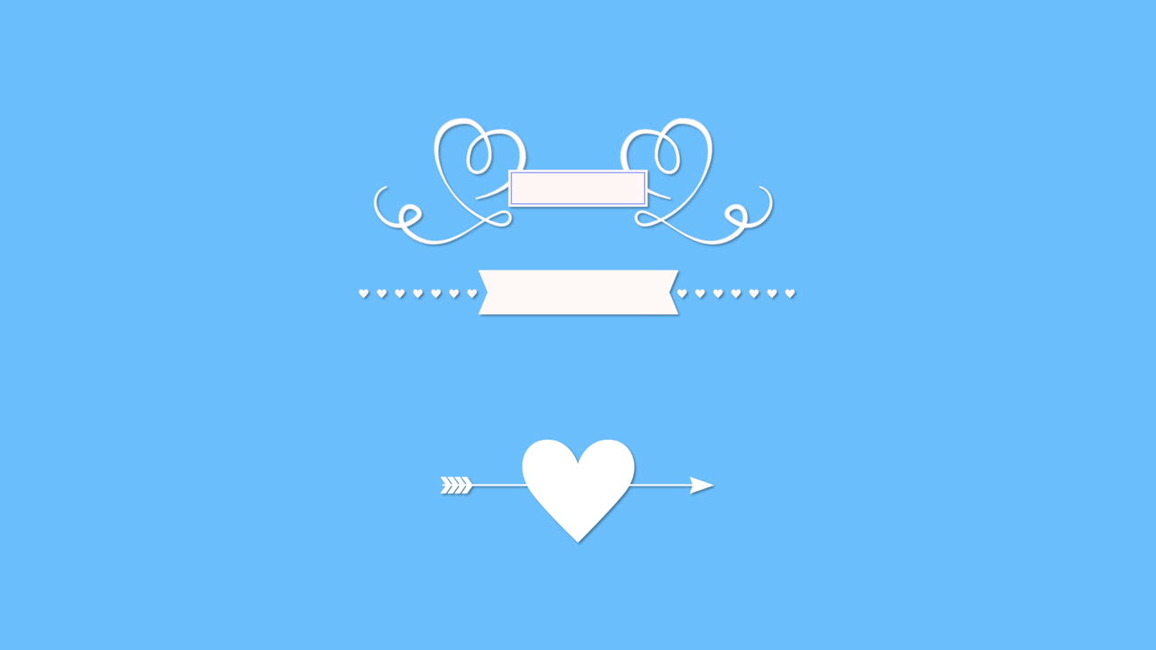 블루 그라데이션에 우아함 요소가 있는 흰색 하트와 리본