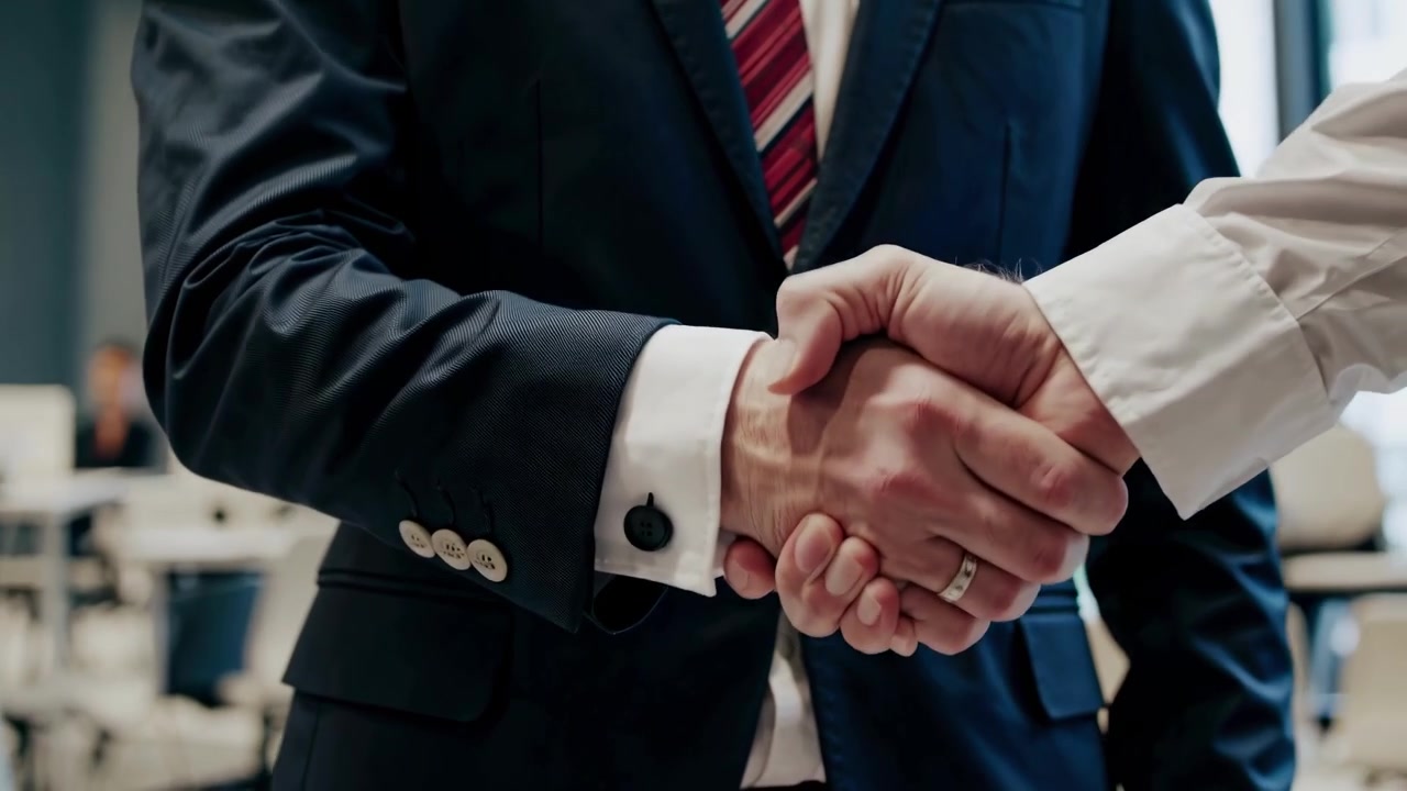 Primo piano di professionisti che si stringono la mano in un ufficio