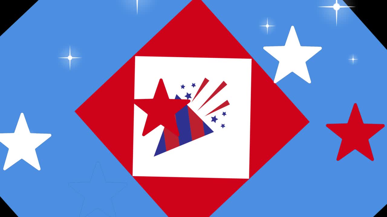 검은 바탕에 움직이는 파란색과 빨간색 별의 애니메이션