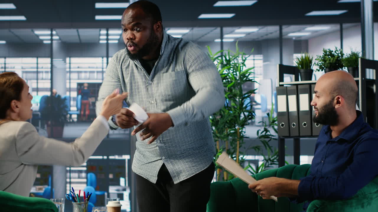 Vertical Video Dispute in corporate office involving business leaders over investment decisions