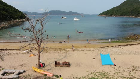 Hong-Kong-Sheung-Sze-Wan-Beach-and-Tai-Hang-Hau-Village,-Aerial-view