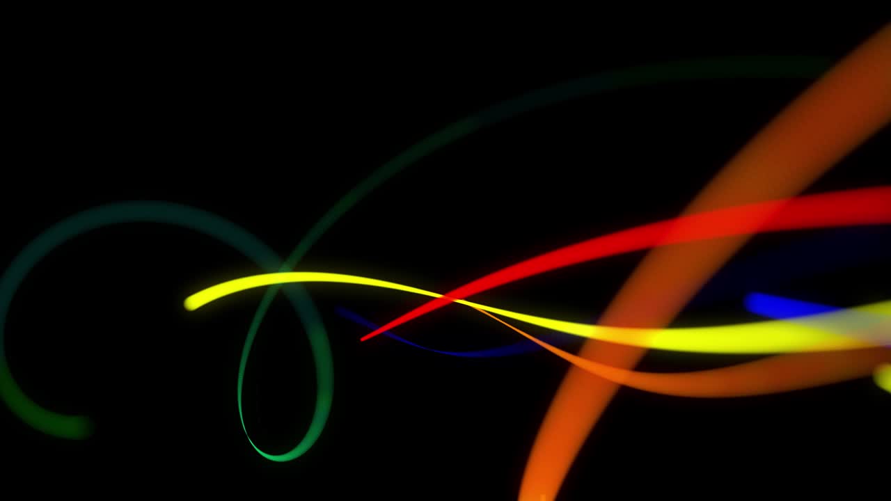 4k에서 세련된 창의적인 추상적인 배경: 회전하는 경로를 따라 회전하는 나선형으로 회전하는 색의 선; 모션 디자인: 선, 나선형 및 추상적인 구조를 형성하는 입자의 bg; 3d 렌더링