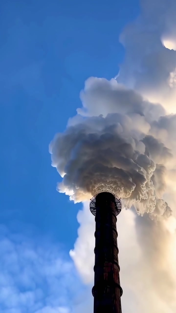 Ciminiera industriale che emette fumo denso contro un cielo blu