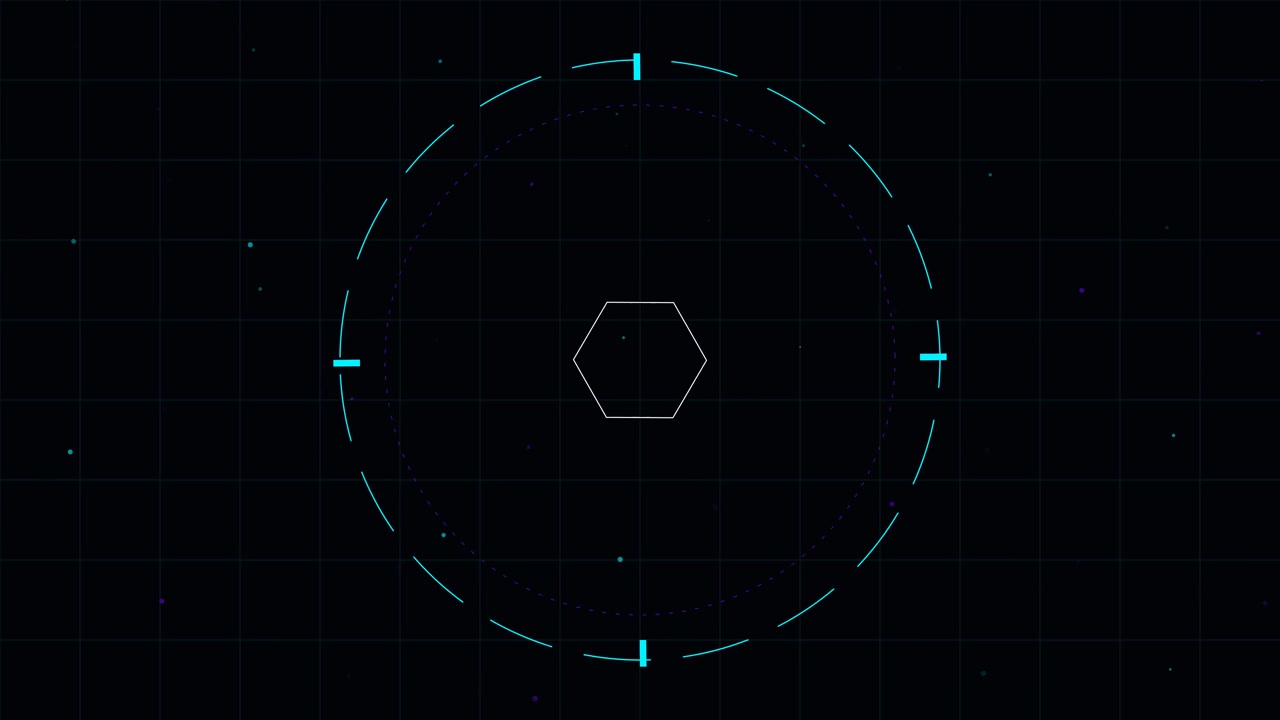 Futuristic Digital HUD Interface with Rotating Geometric Shapes