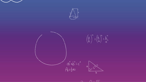 Animation-of-handwritten-mathematical-formulae-over-blue-to-purple-background