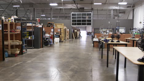 interior of factory with empty work benches shot on r3d