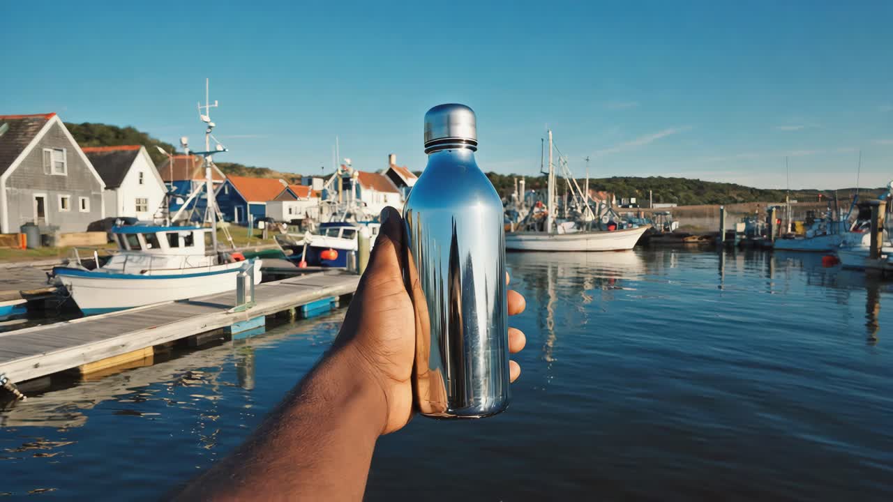 Water bottle at the harbor
