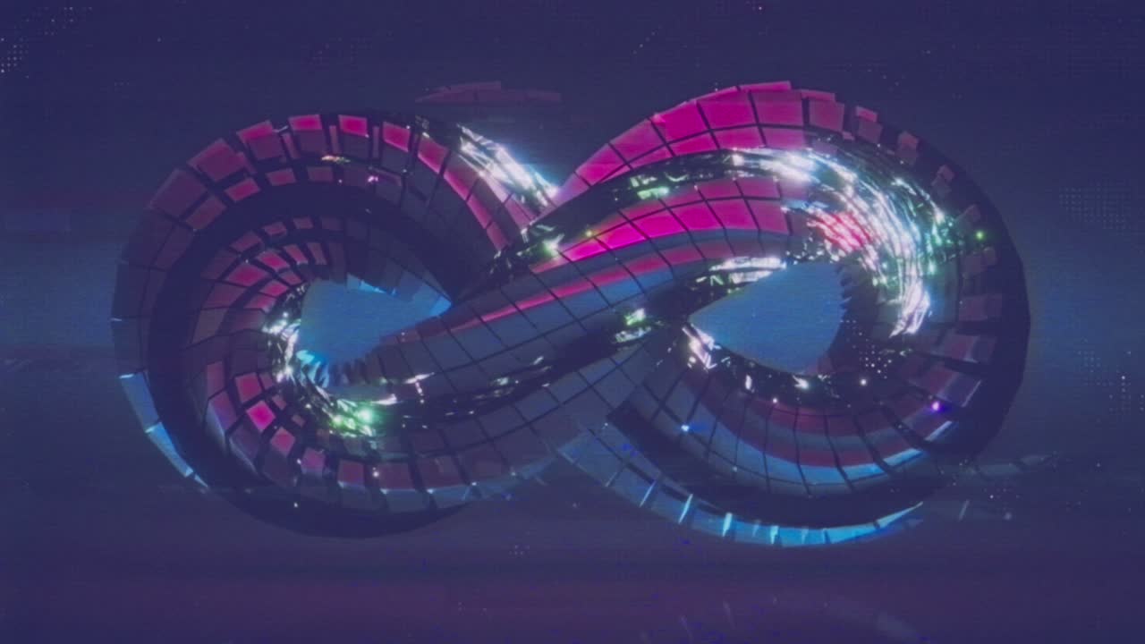 베르누이 무한자 기호의 레미스케이트와 vhs 곡물 vj 루프 3d 렌더 애니메이션