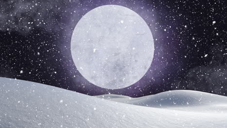 animation of winter scenery with snow falling and full moon