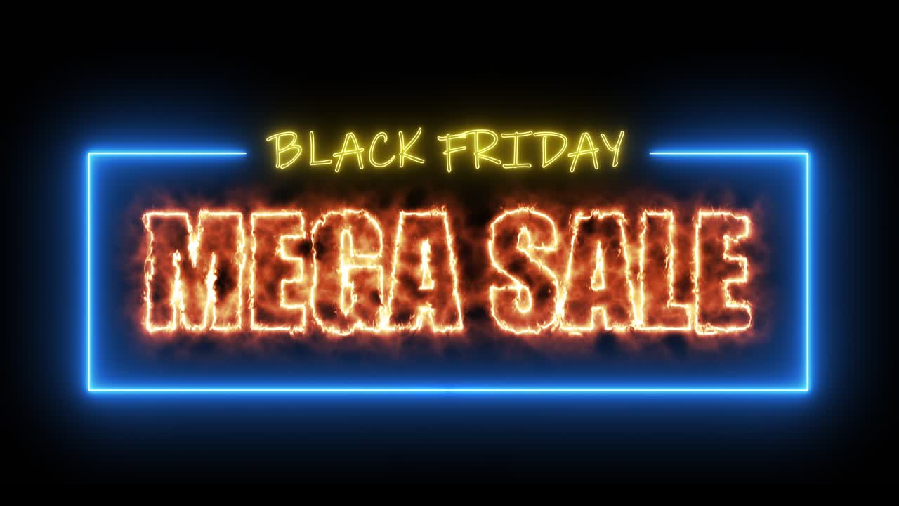블랙 프라이데이 메가 세일 (black friday mega sale) - 블랙 프리데이 (black friday mega sale) 는 브랜드 판매를 촉진하기 위한 블랙 백그라운드의 다채로운 네온 표지판입니다.