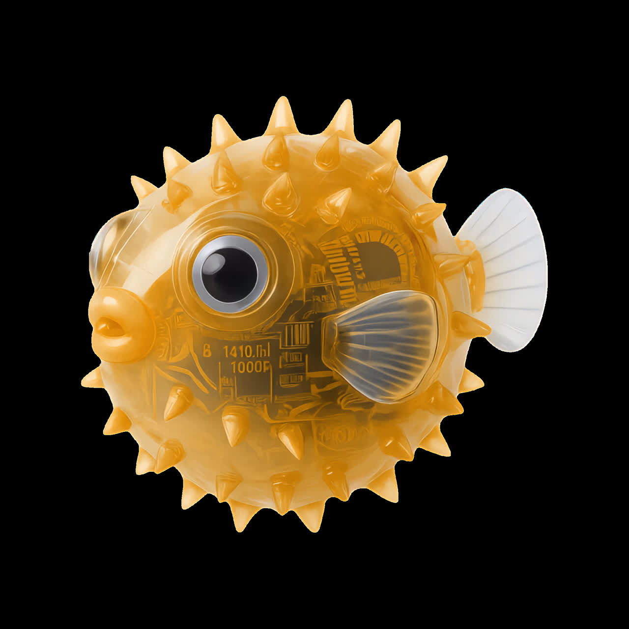 Quirky spiky pufferfish design animation isolated asset, transparent 4K video, alpha channel, ProRes