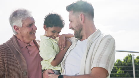 happy grandfather, father and child outdoor