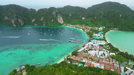 aerial over phi phi island, krabi province, thailand