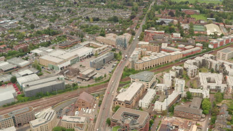 aerial shot over hills road cambridge over train tracks
