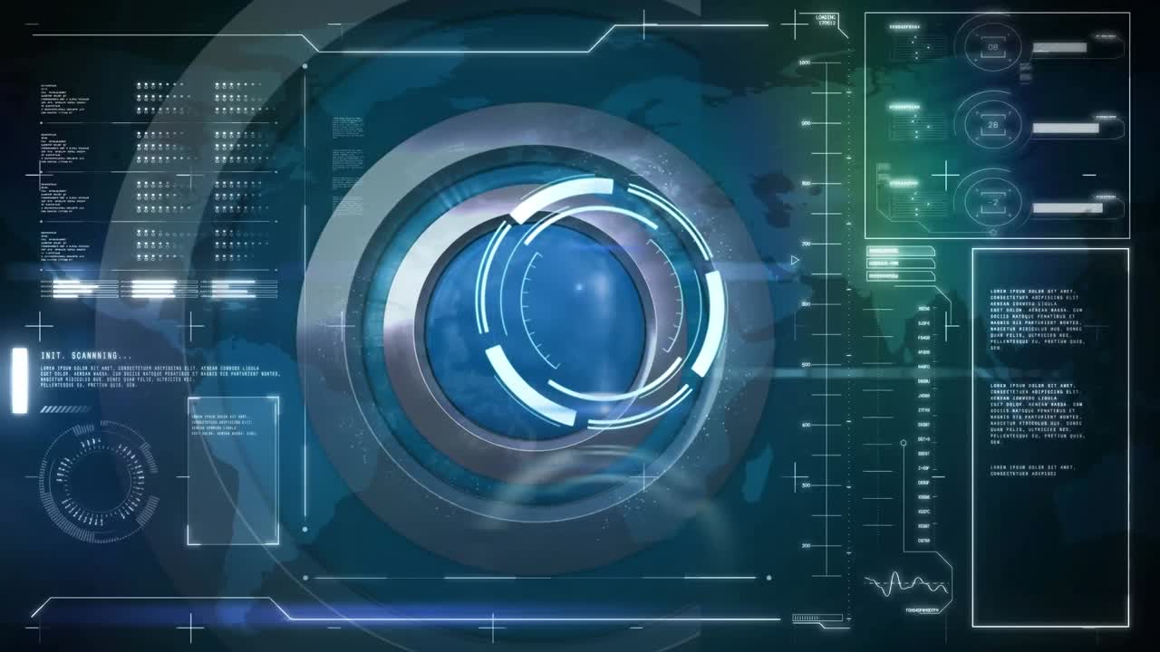 Animation of scan scope over digital interface on dark background