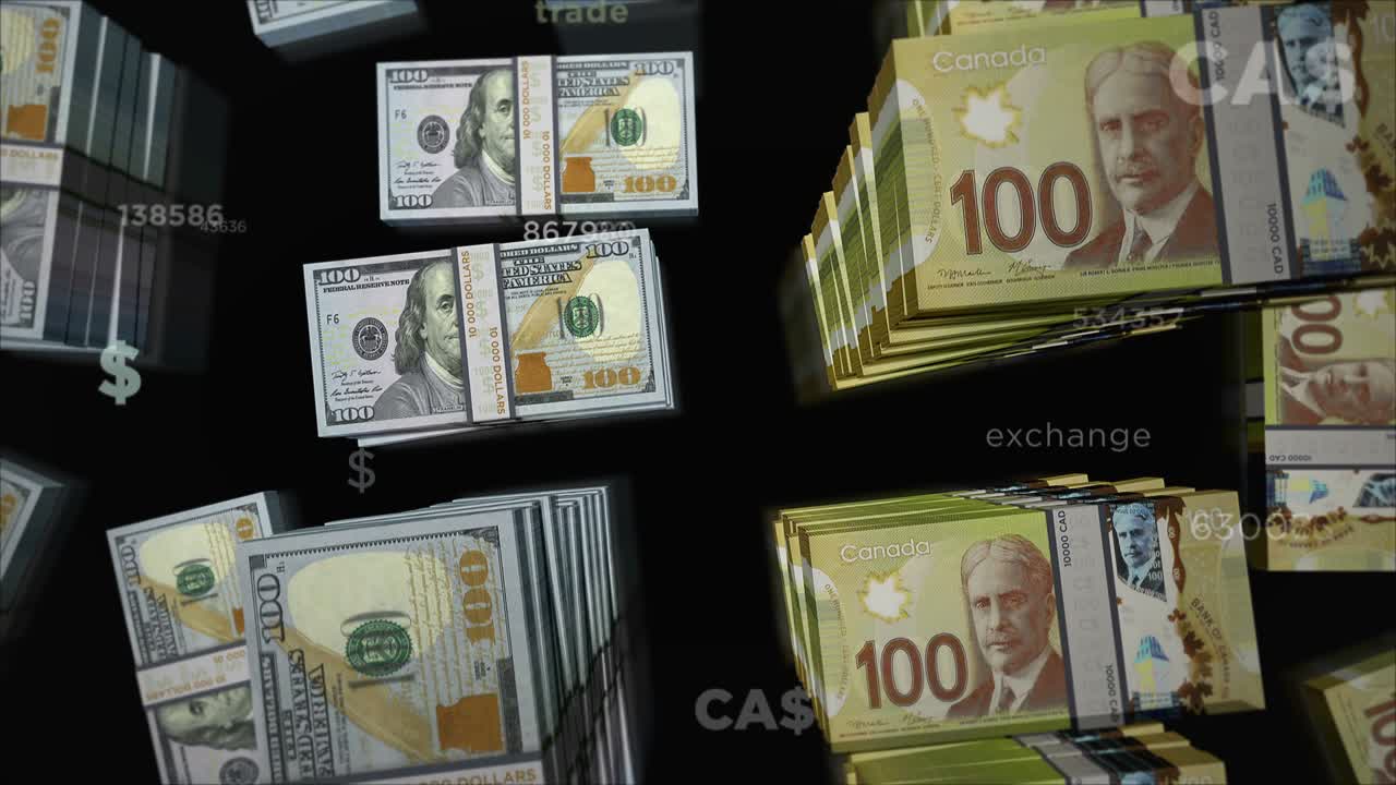 미국 달러와 캐나다 달러 화폐 교환 루프 애니메이션