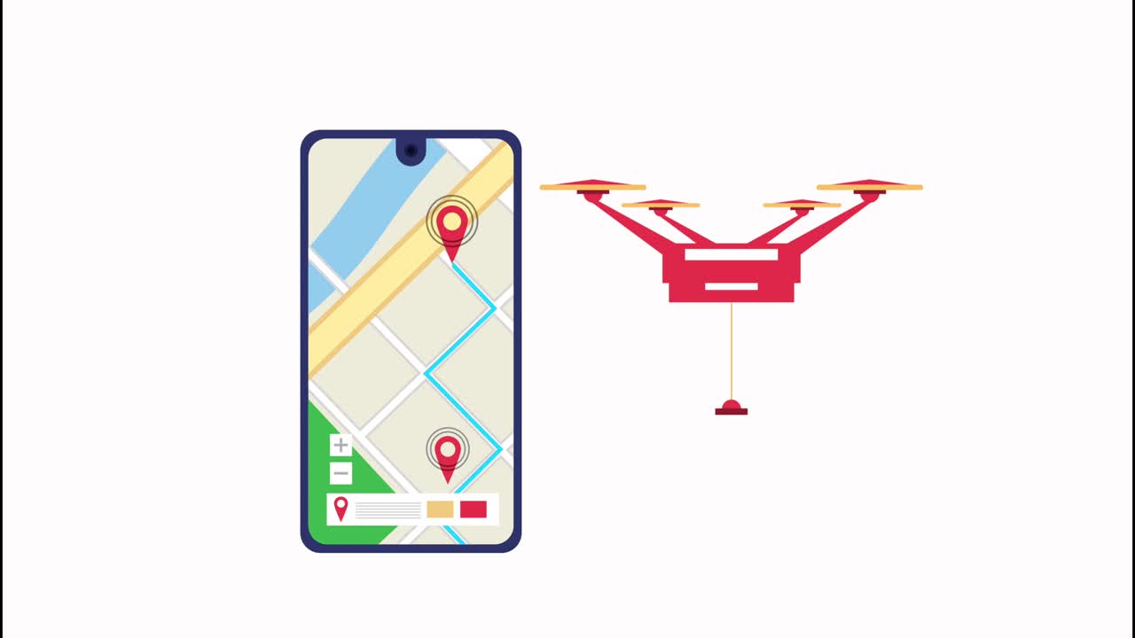 servicio logístico de entrega con teléfonos inteligentes y drones voladores