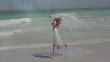 An-african-american-woman-is-enjoying-time-in-the-sun-on-a-tropical-beach