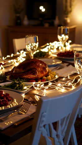 thanksgiving dinner with roasted turkey and festive decorations