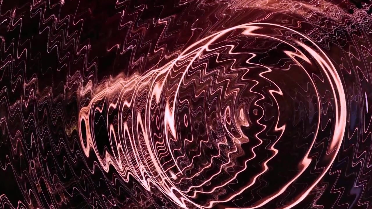 Dynamic Abstract Animation of Red Wavy Lines and Glowing Circles