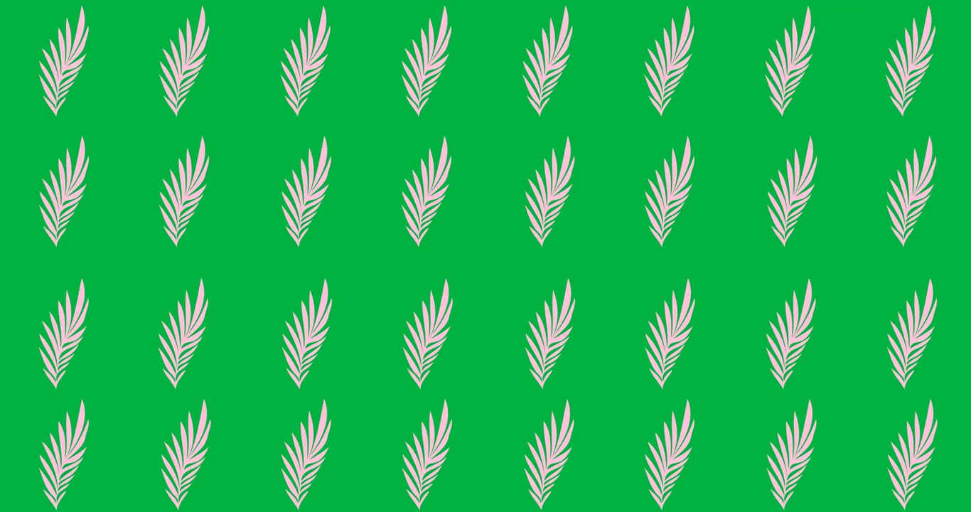 Digital animation of branch with pink leaves icons in seamless pattern against black background