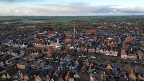 Aerial-view:-city-of-Dokkum-with-the-church-in-the-center