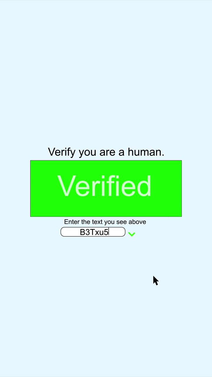 Human verification captcha screen distorted text pale blue page input box verify button perfect for