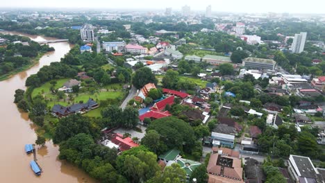 orbiting aerial overview of chiang mai, thailand