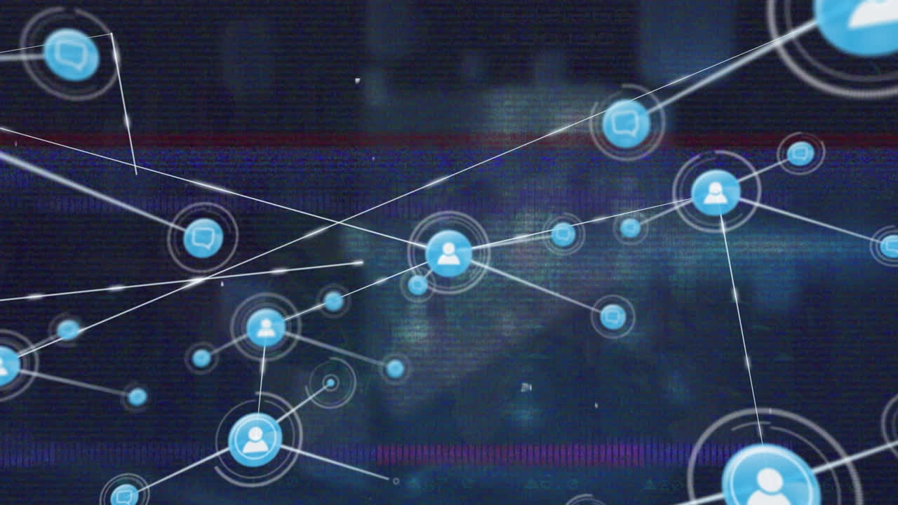 animación de la red de conexiones con iconos sobre fondo negro