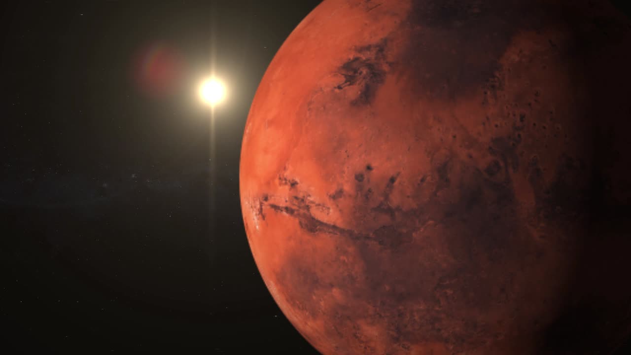 Space view on Planet Mars and Sun in Universe