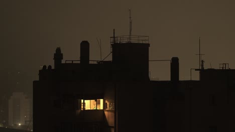 nighttime view of a dimly lit apartment building rooftop in buenos aires