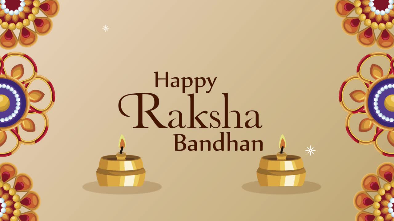 feliz raksha bandhan letras con mandalas y velas de oro