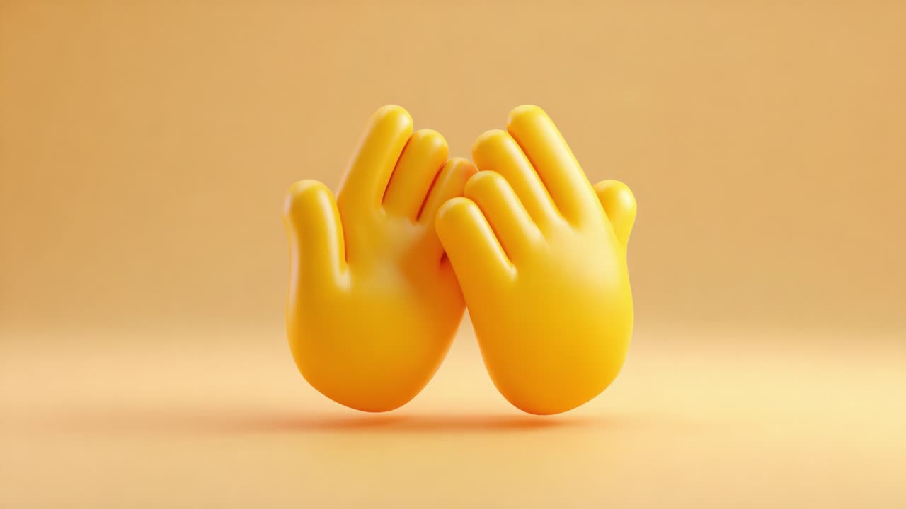 Two Yellow Emoji Hands Clapping Together Against a Soft Orange Background, Symbolizing Applause, Celebration, and Connection in Digital Communication