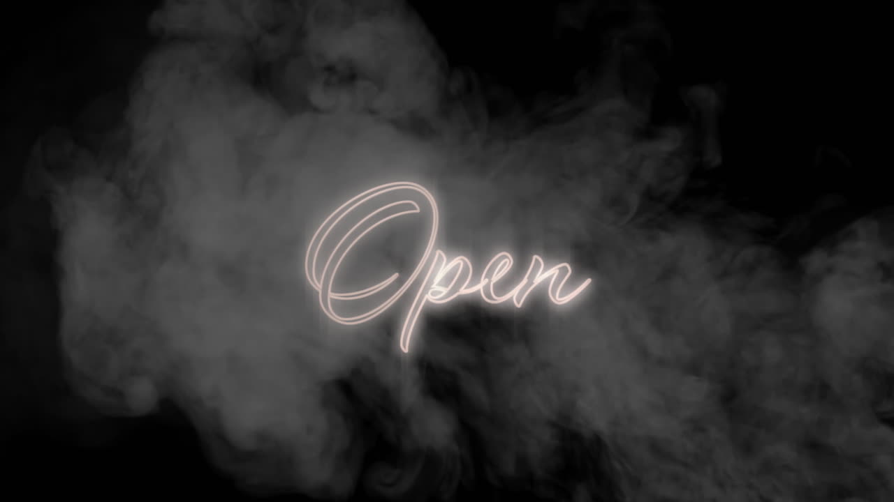 Open neon sign with smoke 4k