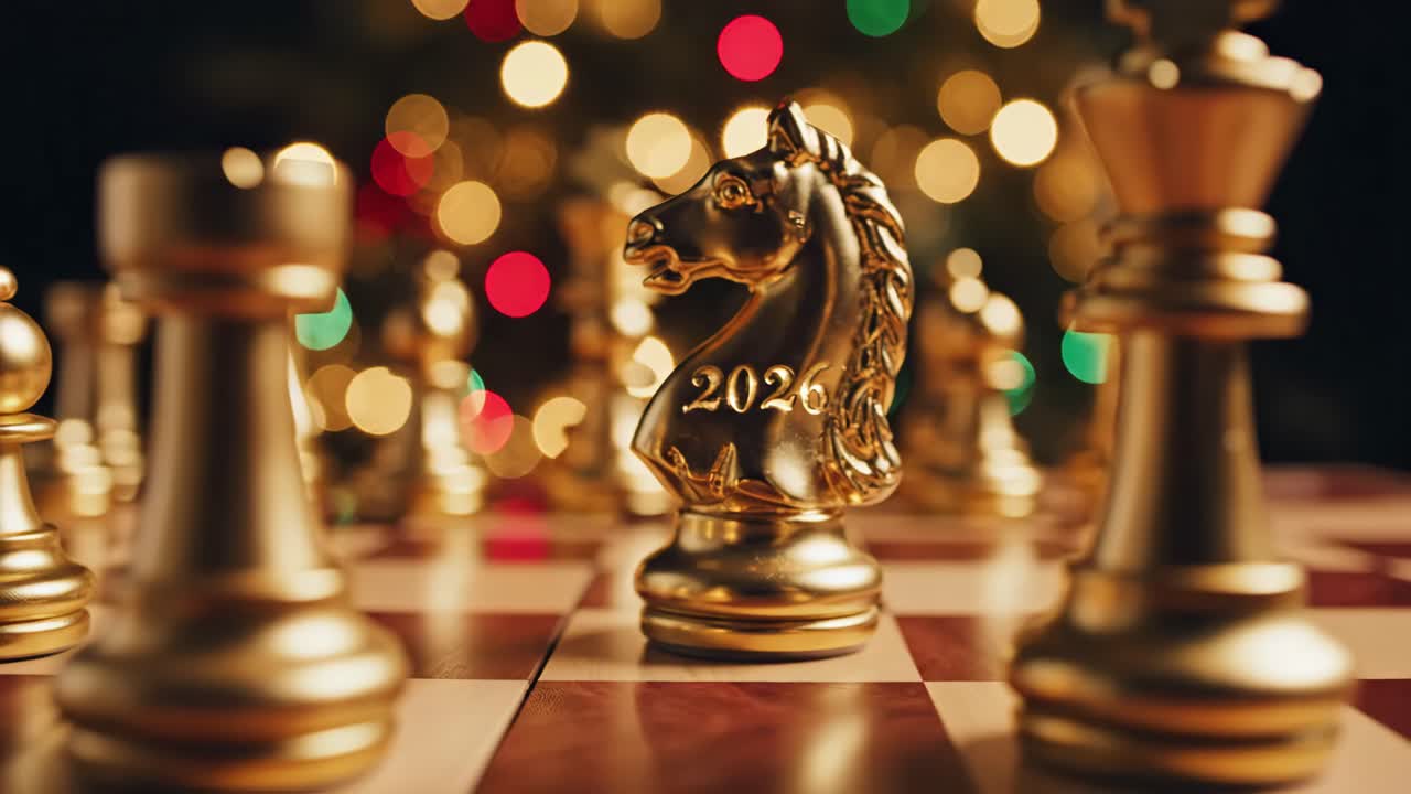 Sjakkbrikke av en gyllen ridder for nyttår 2026