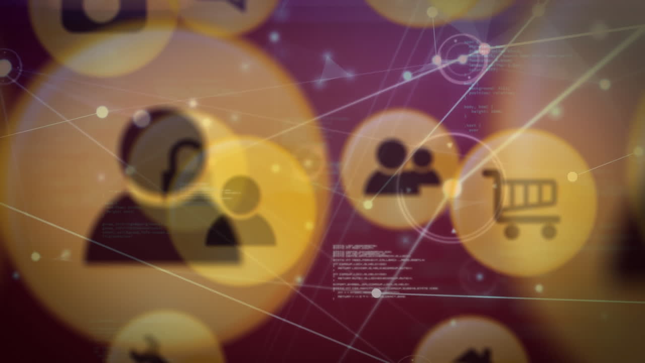 온라인 아이콘과 데이터 처리로 연결 네트워크의 애니메이션