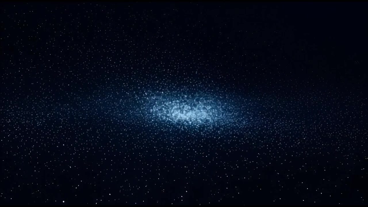 Particelle blu astratte che vorticano nello spazio cosmico oscuro