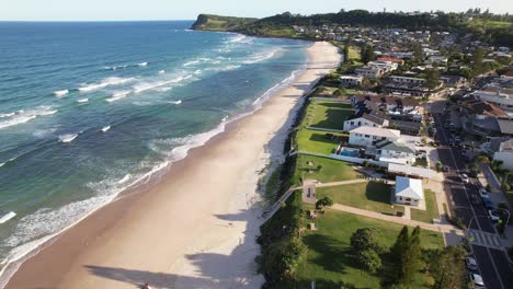 luxury beach houses along seven mile beach in lennox head, new south wales, australia. aerial shot
