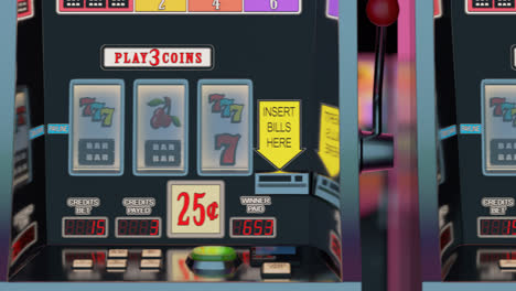 Seamless-looping-animation-of-a-casino-retro-slot-machines-standing-in-a-row.-Spinning-One-Handed-Bandit-drums.-Las-Vegas-colorful,-neon-gambling-theme.-Jackpot,-winning,-loosing,-risk,-luck.-4k